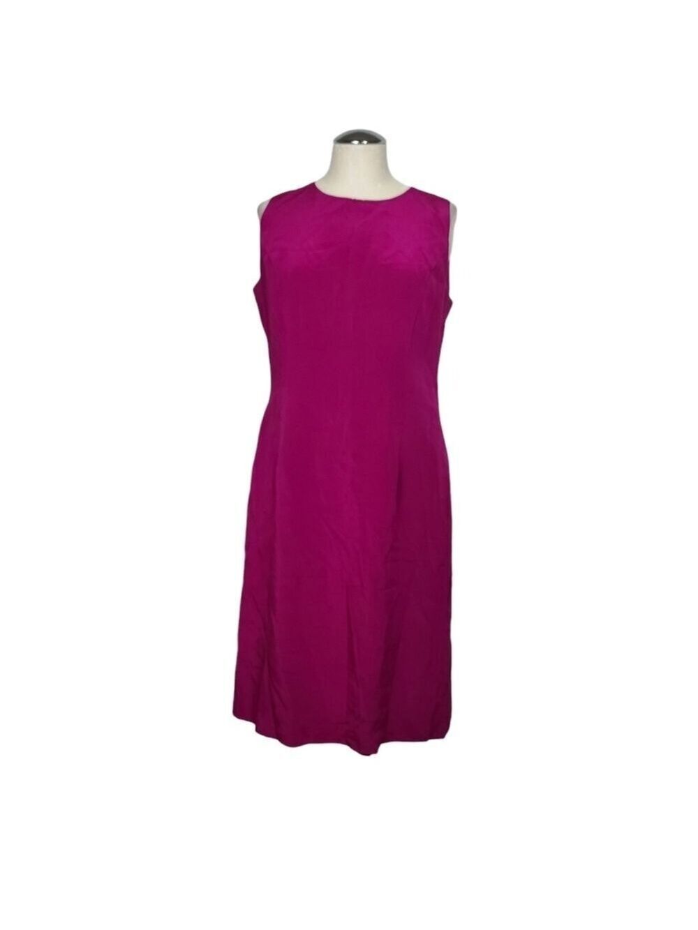 Doncaster Purple Sleeveless Crewneck Back Zip Silk Dress 10